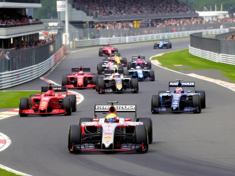 Formula 1 cars racing at Silverstone circuit